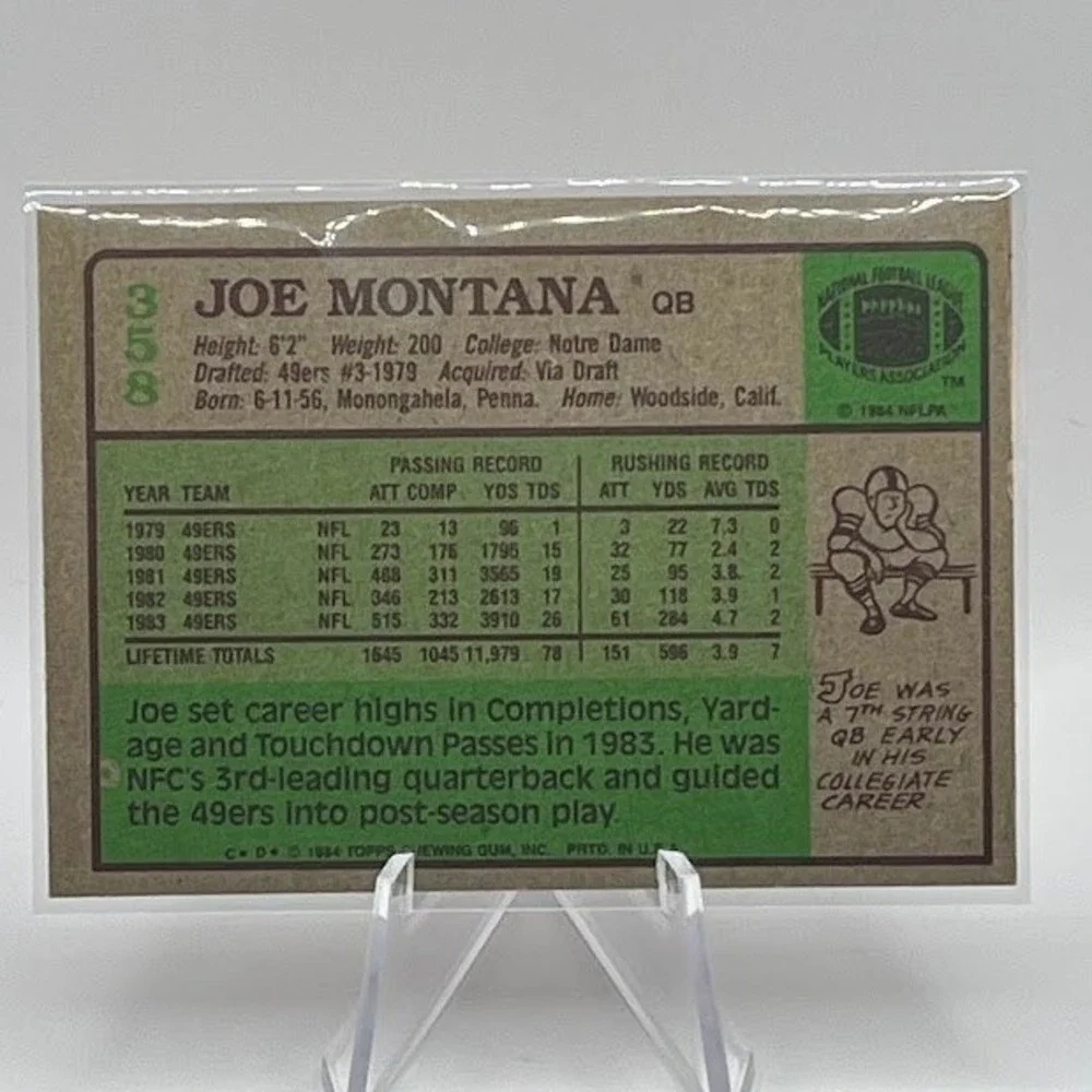 Joe Montana 1984 Topps #358 NFL San Francisco 49ers Football Trading Card